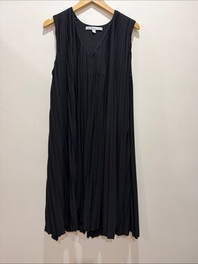 & Other Stories Black Pleated V-Neck Midi Dress